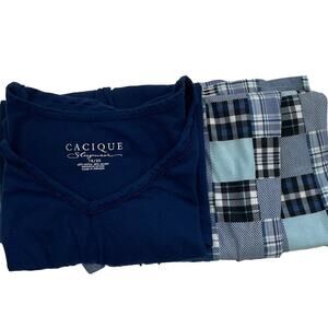 Cacique Navy Plaid Sleep/PJ Set Cropped Drawstring Pants Short Sleeve T-Shirt 18